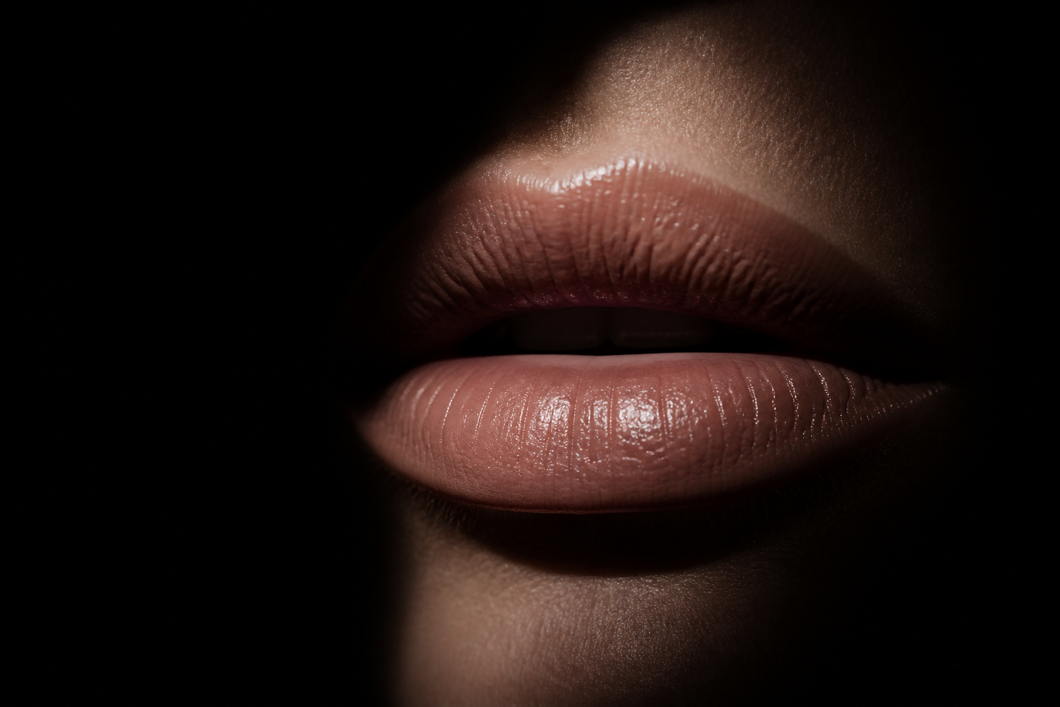 Fashion beauty close-up of lips illuminated in darkness