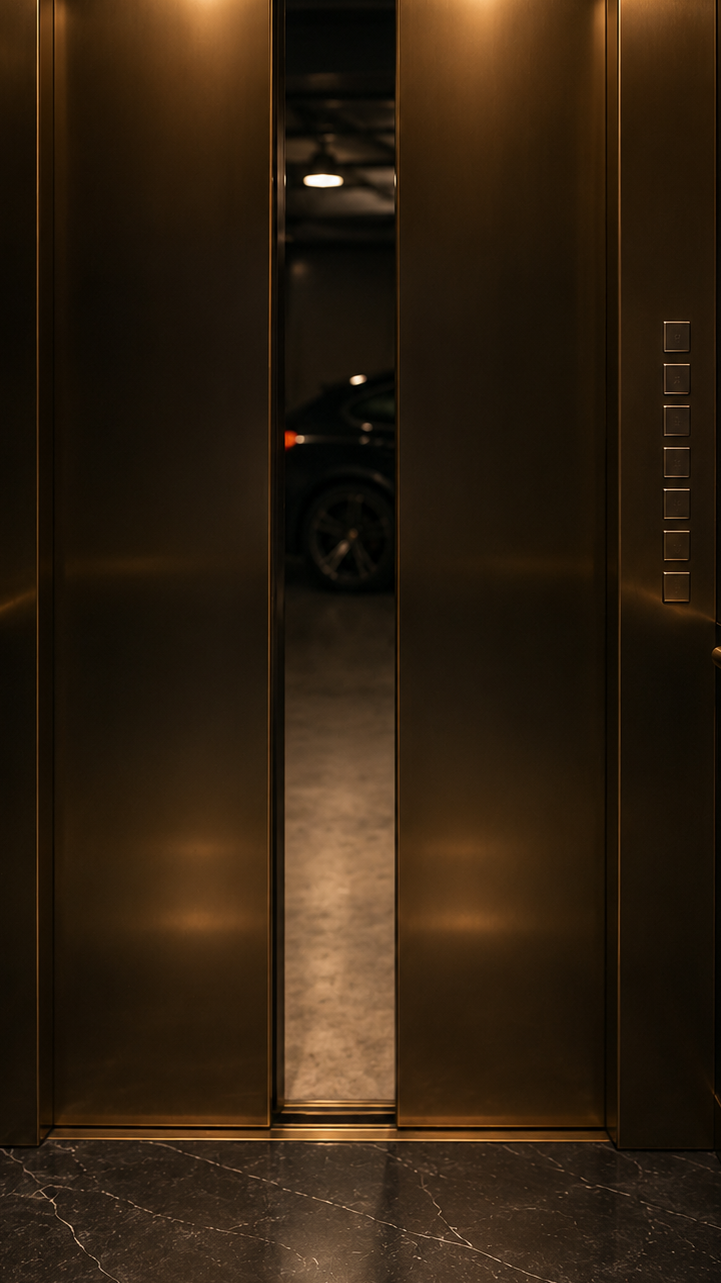 Elevator doors cinematic frame